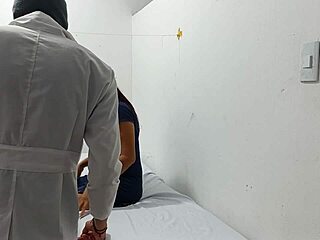 The doctor is masturbating with his pen in the office