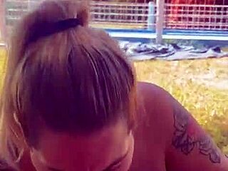 Blonde Girlfriend Swallows Cum Deep In The Park!