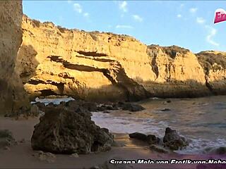 German thin teen 18+ gets cum on her ass at the beach with big cock