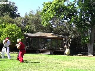 Oh wow, Jade Kush as Chun Li gets fucked by two big cocks in cosplay!