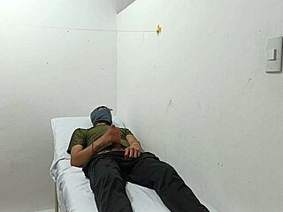 The doctor is masturbating with his pen in the office