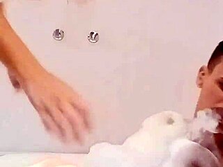 The lucky guy is having great fun with a pretty girl in a motel room