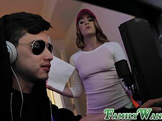 Cute teen Kenzie Madison surprises stepbrother with deepthroat blowjob on big cock