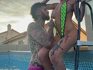 Teasing Pool Boy with Spitting and Licking in Public!