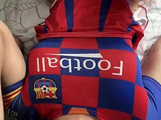 The hot cheerleader with big ass took on two cocks in a group scene