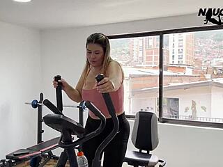 Mature Blonde Milf With Huge Tits Masturbating Big Pussy In Gym