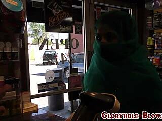 Muslim slut delivers intense blowjob to big black cock