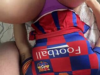 The hot cheerleader with big ass took on two cocks in a group scene