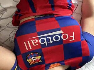 The hot cheerleader with big ass took on two cocks in a group scene