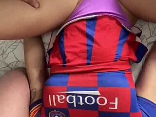 The hot cheerleader with big ass took on two cocks in a group scene