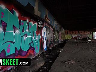 An ebony girl was making graffiti on a private property and got caught