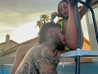 Teasing Pool Boy with Spitting and Licking in Public!