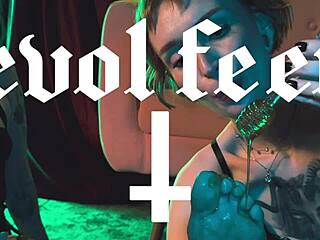 Redhead in lingerie sucks and gags on toes during bisexual threesome, choking on feet with honey taste