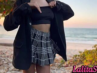 Delicious Latina Teasing On The Beach Shows Pussy And Gets Cum Inside.