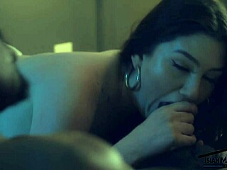 Busty goddess rubs clit to orgasm while taking big black cock.