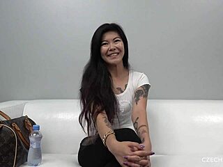 Akasha Coliun, the Asian girl in Czech casting, shows her pussy
