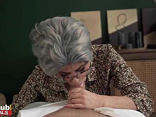 The very horny gilf gets the cobwebs out of her panties before fucking huge cock