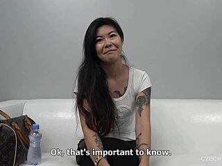 Akasha Coliun, the Asian girl in Czech casting, shows her pussy