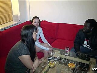 Drunken German milf fucks huge black cock while friend watches!