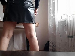 teacher masturbates in leather skirt at university!