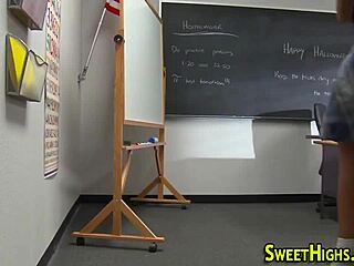 blonde coed gets cumshot after riding in college uniform