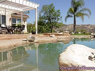 Masseuse babe and her client in sensual scissoring action