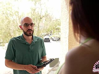 The girl sealed the deal with the technician who installed the Internet