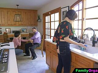 Old man fucks daring teen daughter in kitchen cowgirl.