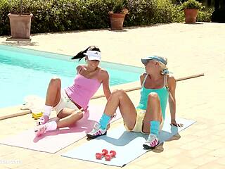 devin and iris workout then enjoy lesbian fun by the pool