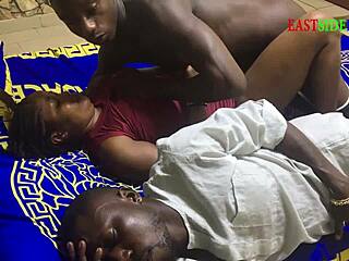 Threesome action on family bed with husband's brother