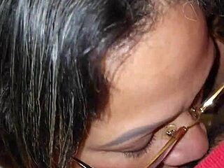 Friend's mom catches me with her panties and gives a wet blowjob