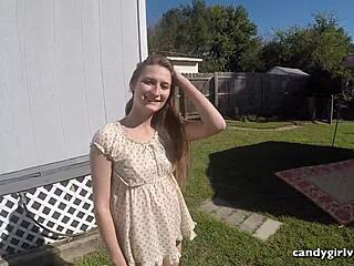 Model Brandi's JEWELED ANAL PLUG and WET PUSSY shine in upskirt action