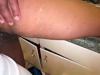 Hot ebony teen fucks stepdad in kitchen riskily.