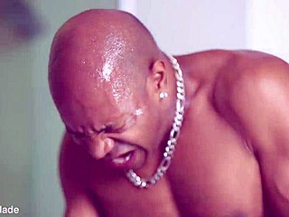 cute ebony slut gets cumshot in mouth from two guys 😍