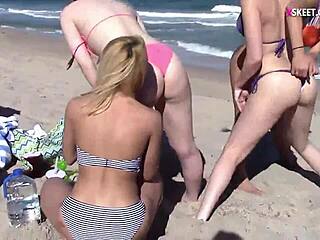 Slutty teen flaunts tight ass at beach