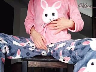 horny teen 18+ stepdaughter in pajama small 18+ boobs teasing masturbate pussy