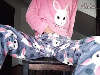 Hey, watch this horny teen tease in pajamas!  