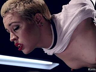 Blonde Slave Gets Caned In Doggy Bondage