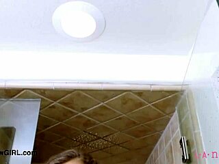 stunning brunette model takes shower in casting