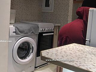 Stupid maid feels trapped in washing machine