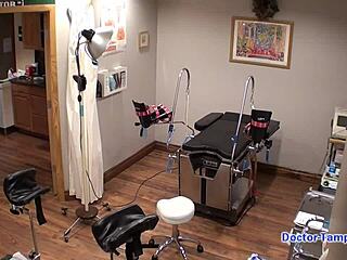 daddys little brunette with natural tits and latex gloves backstage