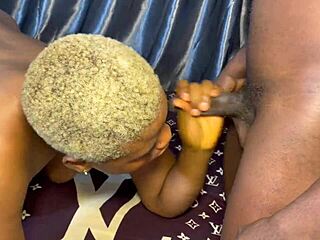 On our first date, my neighbor gives me a sloppy blowjob, licking and sucking eagerly.