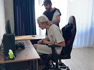 Stepfather teaches stepson to fuck girl, make her squirt and penetrate pussy