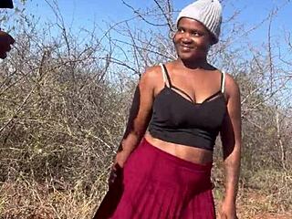 ebony beauty bent over for monster cock in outdoor quickie