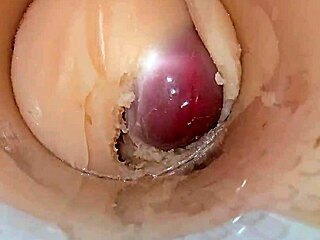 wow, the camera goes deep inside her tight pussy and captures a huge creampie explosion 😍