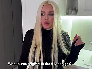 sexy blonde in black stockings loves to fuck amateur russian couple