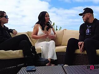 evita love strips on desk in outdoor casting interview