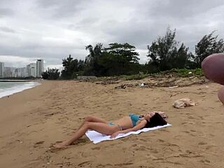 babe can i cum on your tits - public cock flashing on the beach