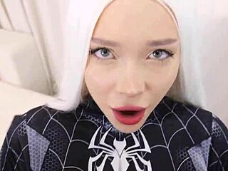 pretty teen kate kuray in spider-girl cosplay teases with wet pussy fucking