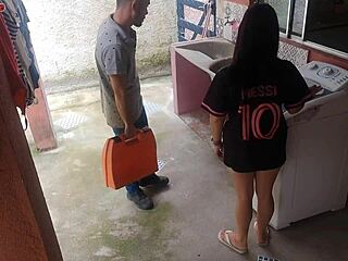 housewife pays washing machine technician with tight ass